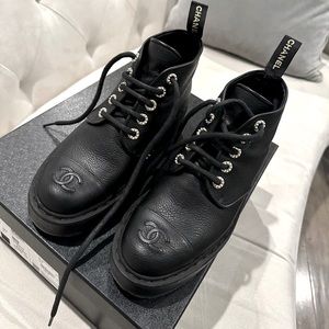Chanel lace up boots